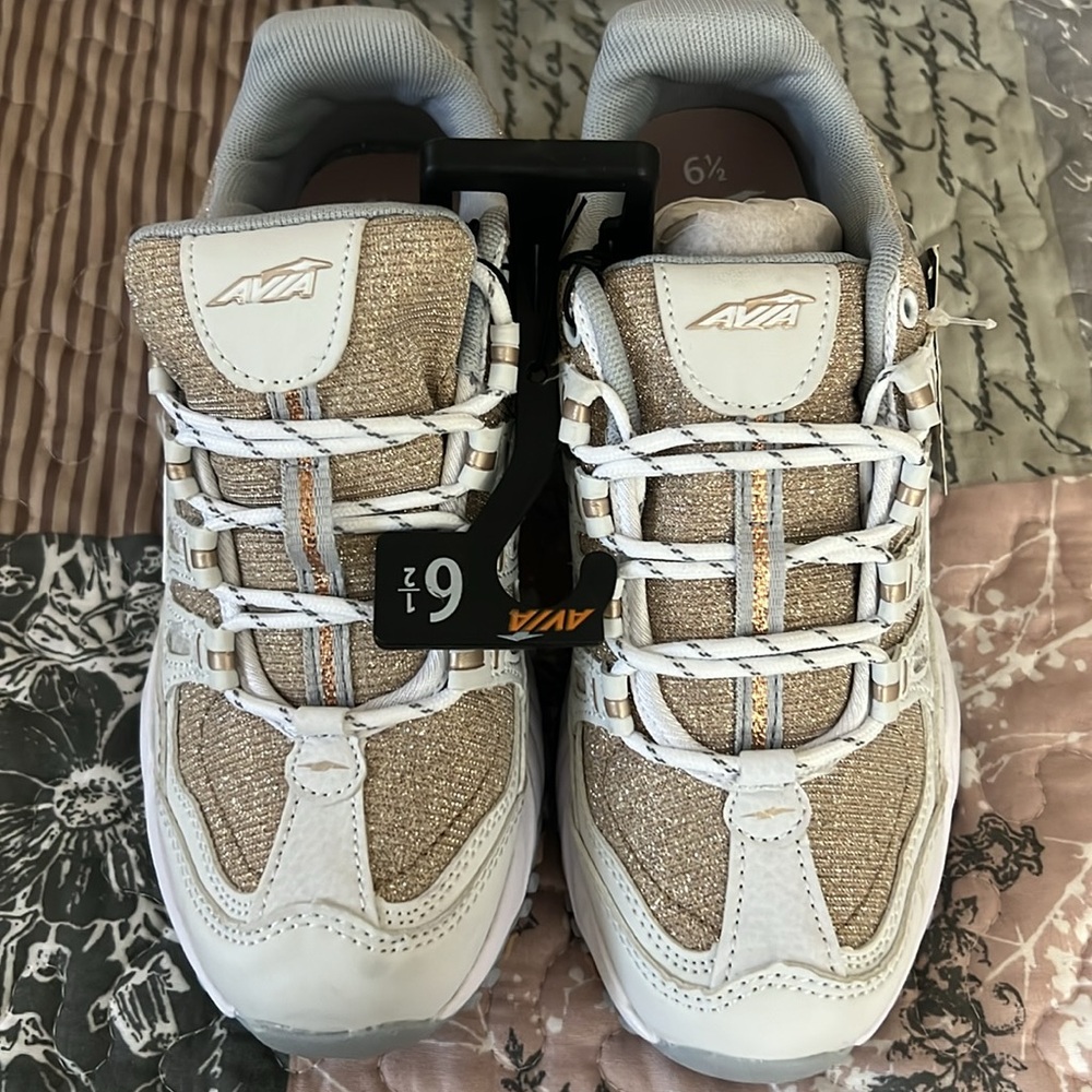Avia Women's Glitter Sneakers - White and Gold - Picture 2 of 8